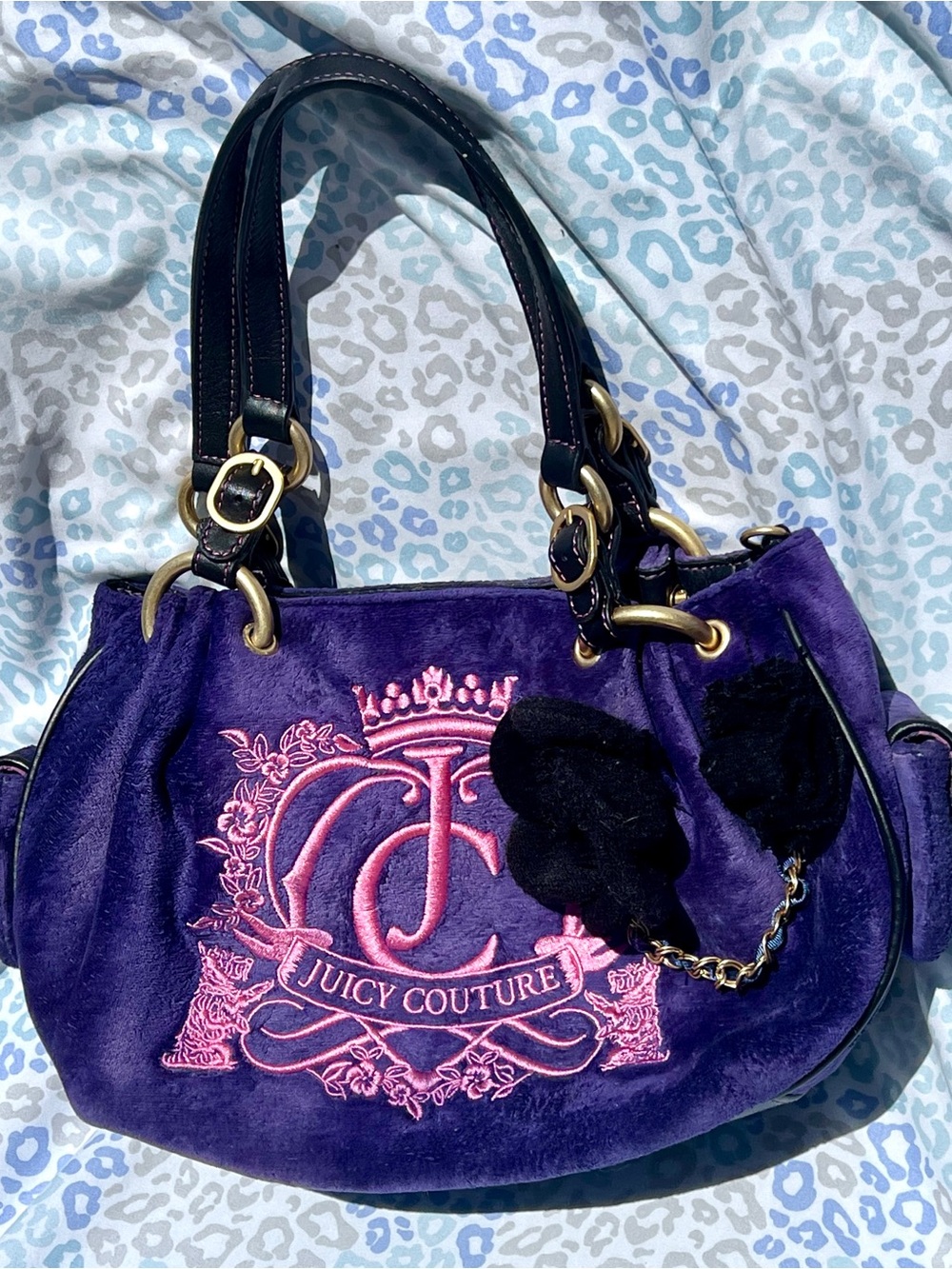Vintage Purple Pink Juicy Couture Purse Handbag Satchel Velvet Bag Custom Dyed